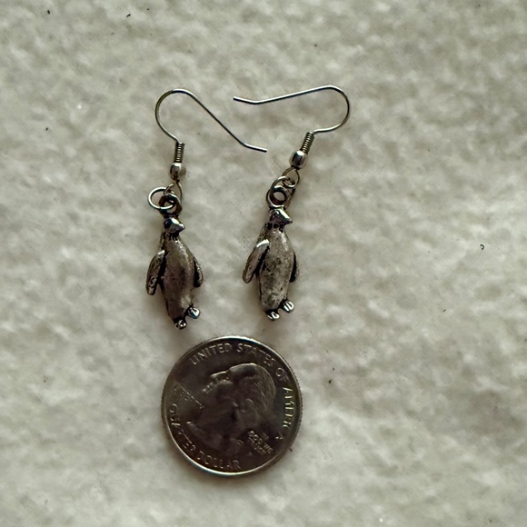 Penguin Earrings, Silver Tone, 3-D, Pierced wires - Picture 3 of 3